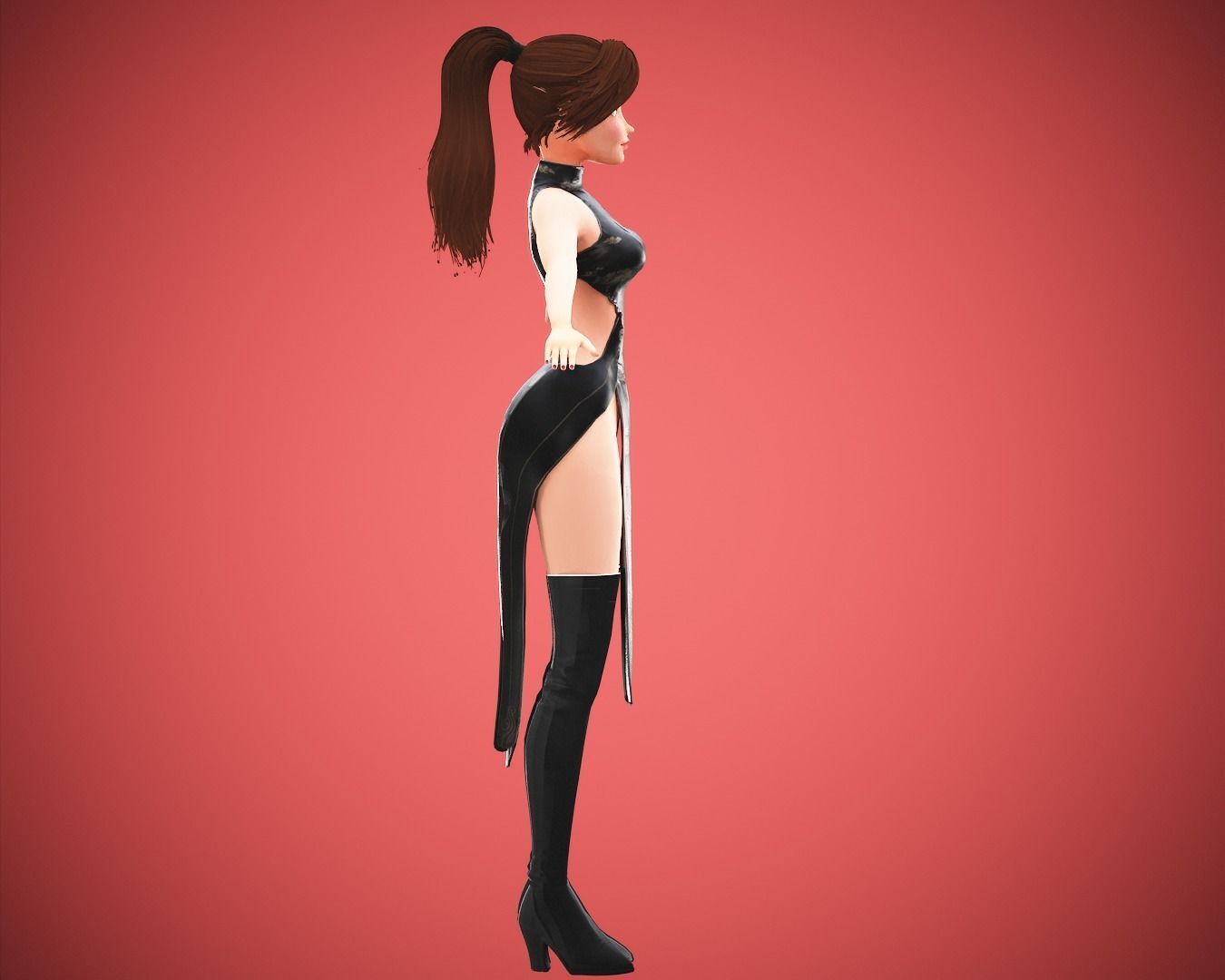 Gameready Cartoon Samurai Ninja Girl Character Low-poly 3D model_10