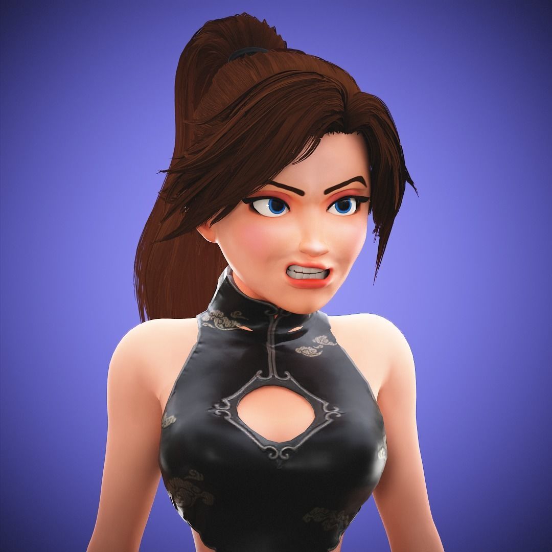 Gameready Cartoon Samurai Ninja Girl Character Low-poly 3D model_15