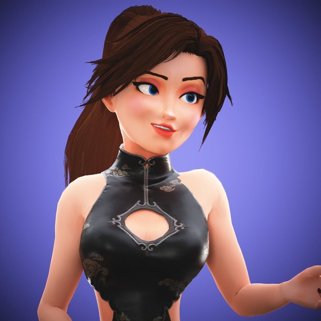 Gameready Cartoon Samurai Ninja Girl Character Low-poly 3D model_17