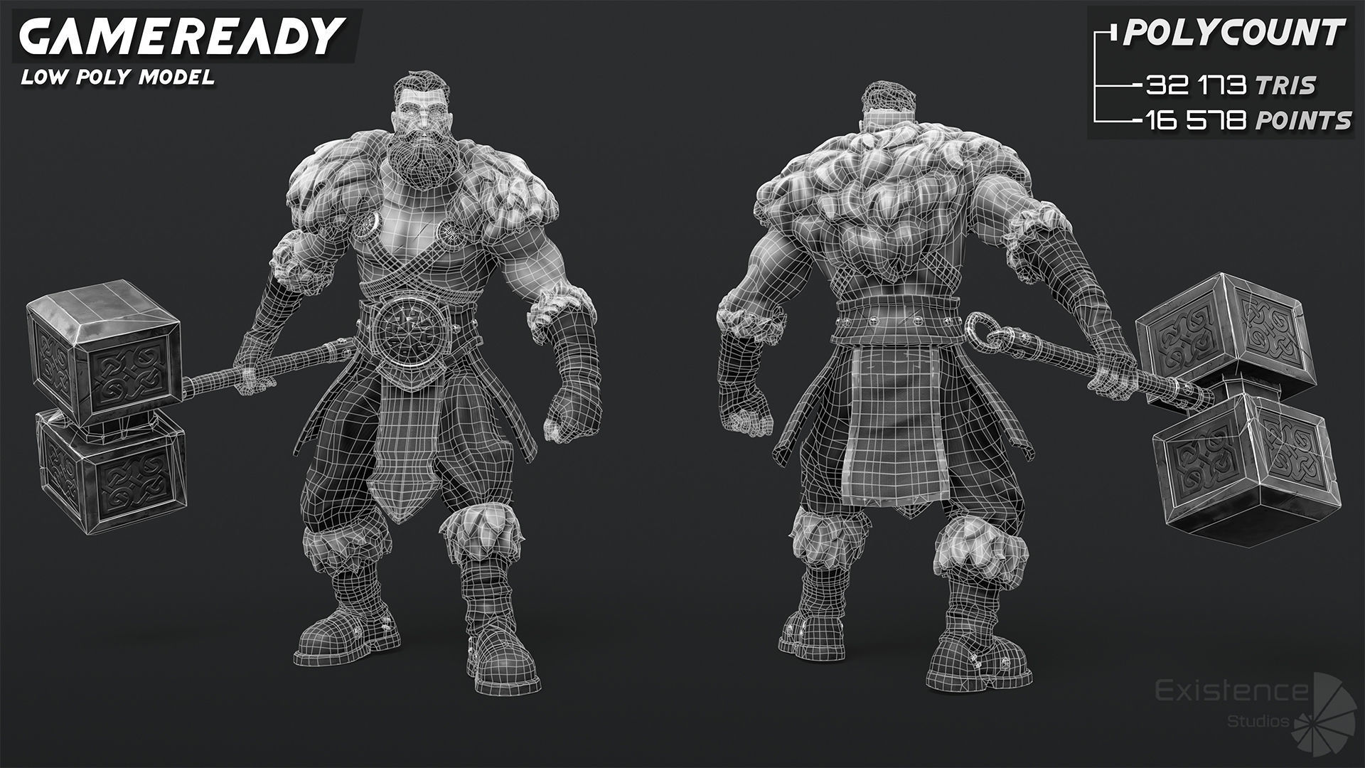 Stylized Warrior 02 - Fantasy Character Hammer Medieval - 27 Low-poly 3D model_8