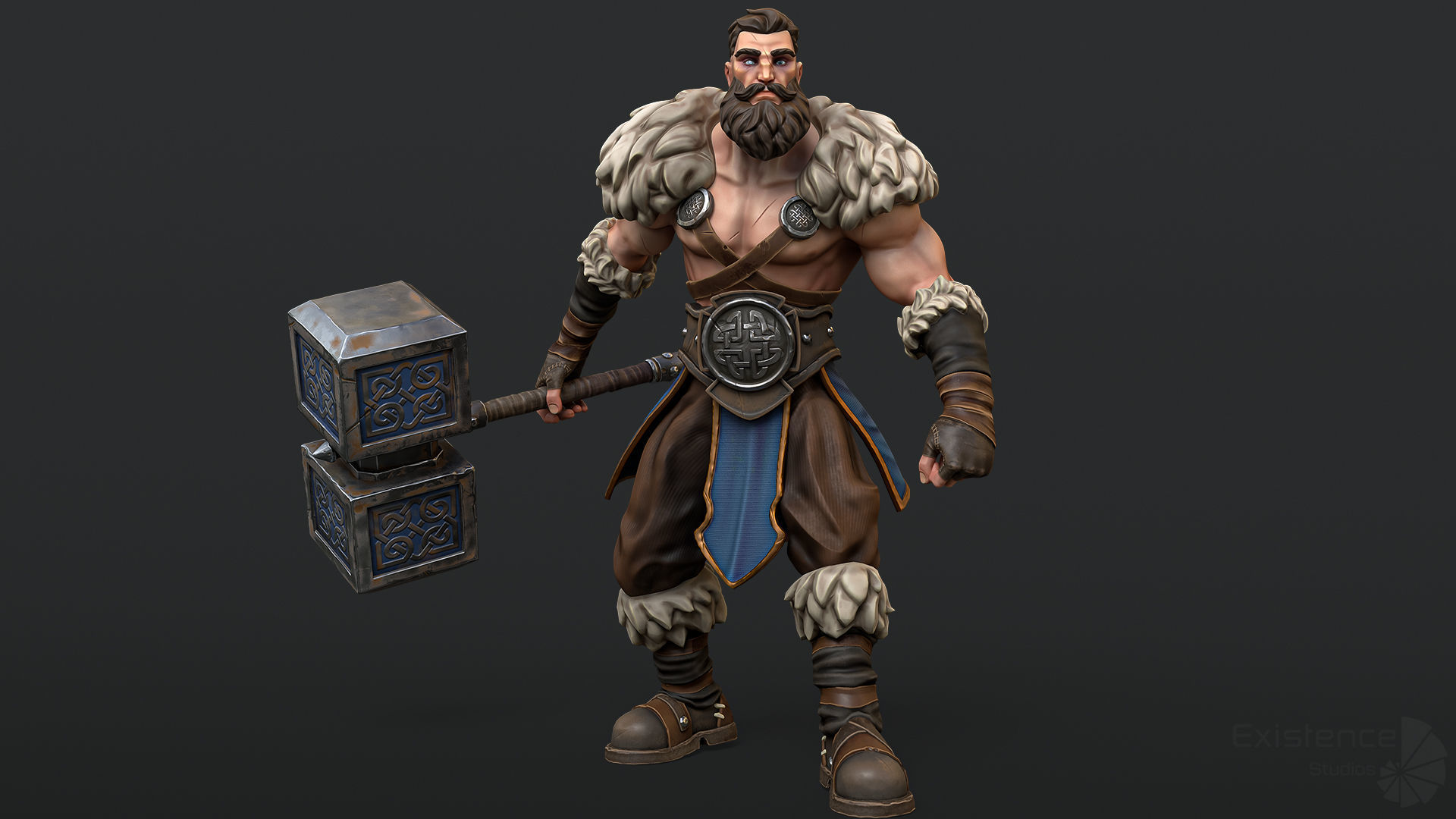 Stylized Warrior 02 - Fantasy Character Hammer Medieval - 27 Low-poly 3D model_9