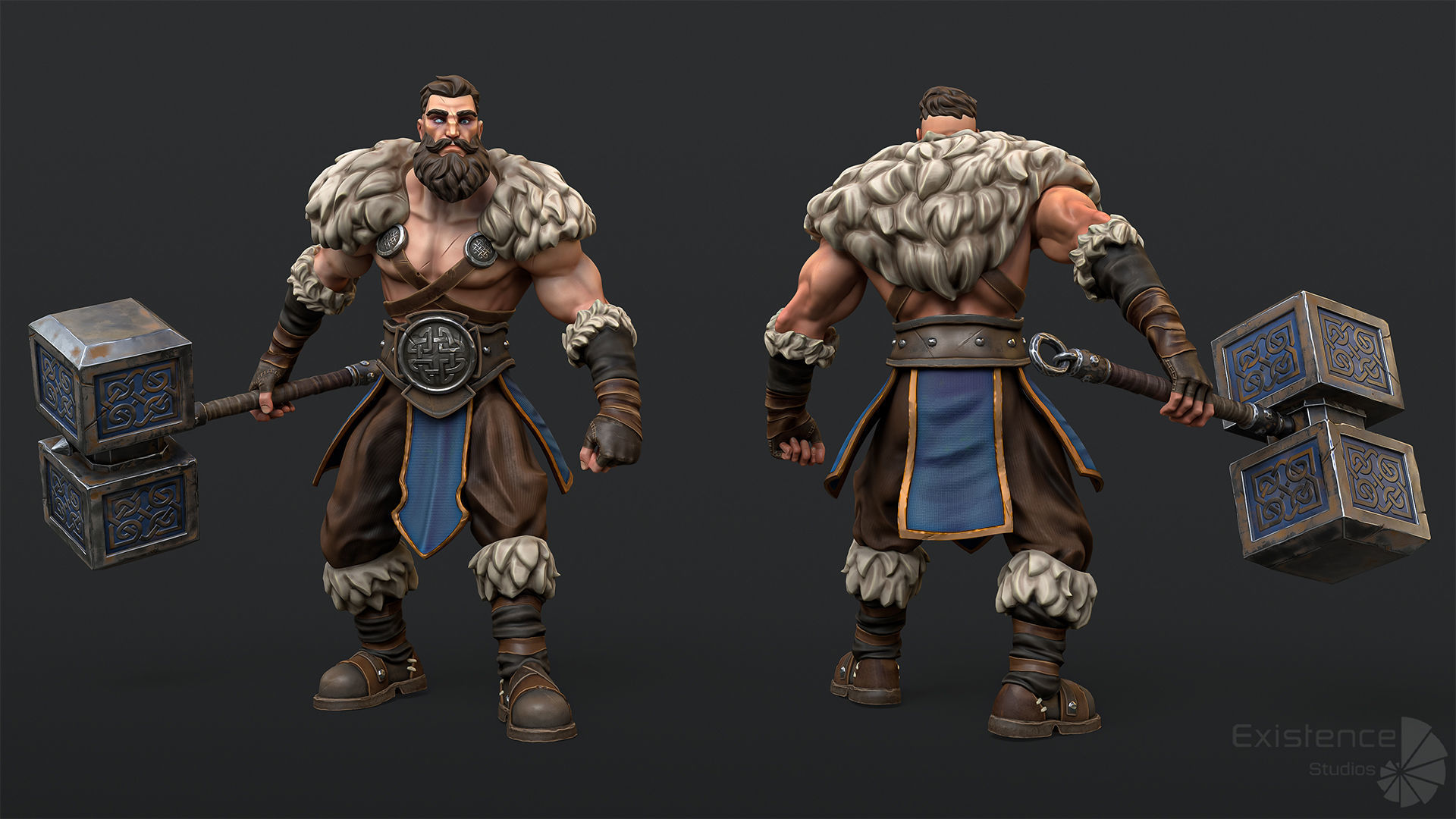 Stylized Warrior 02 - Fantasy Character Hammer Medieval - 27 Low-poly 3D model_7