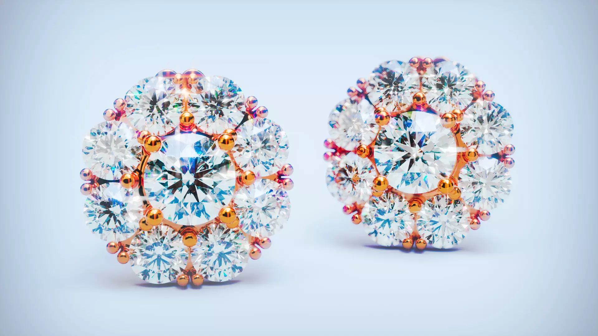 Round Diamond Studs - Halo Flower Stud Earrings Free 3D print model