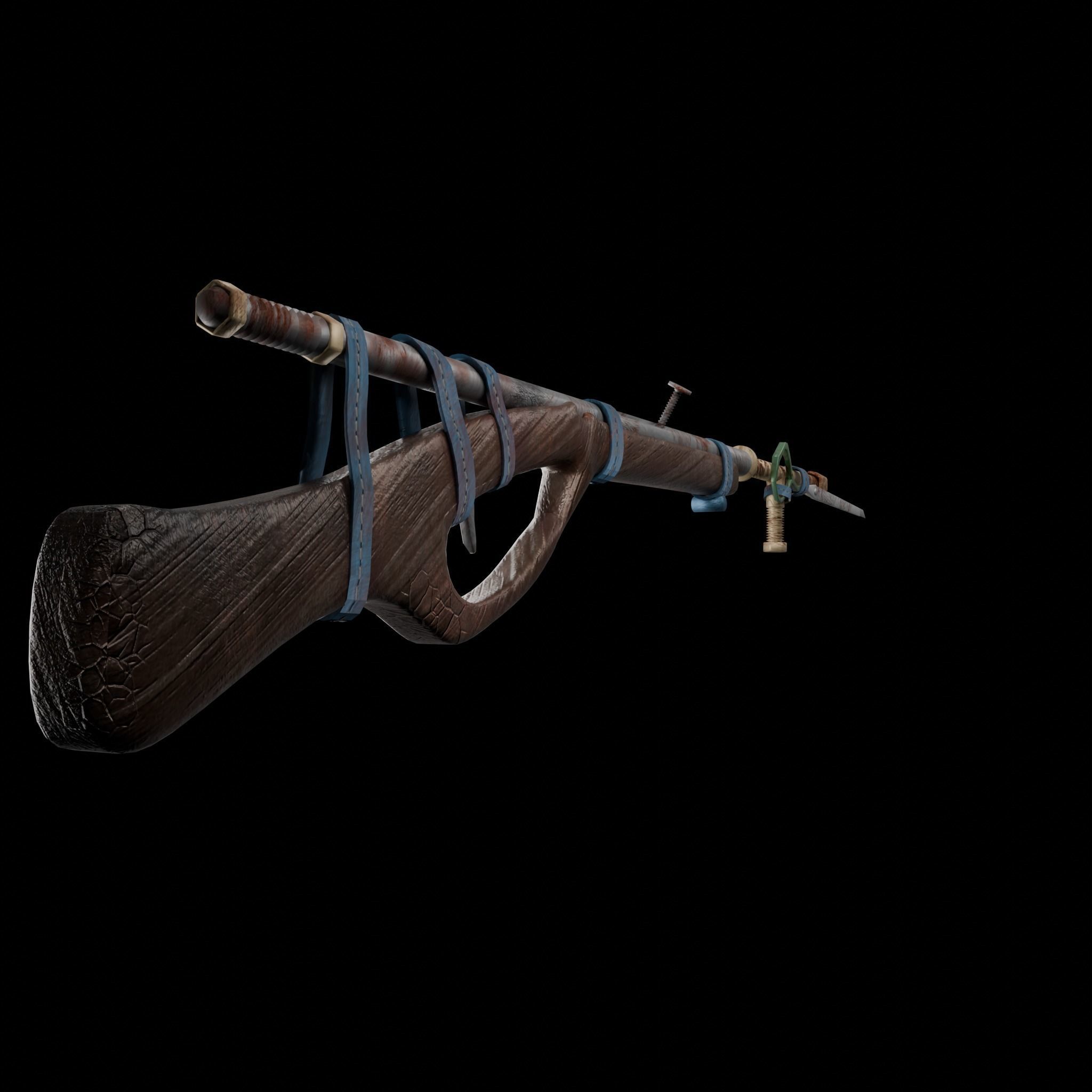 Rust Handmade Rifle Low-poly 3D model_1