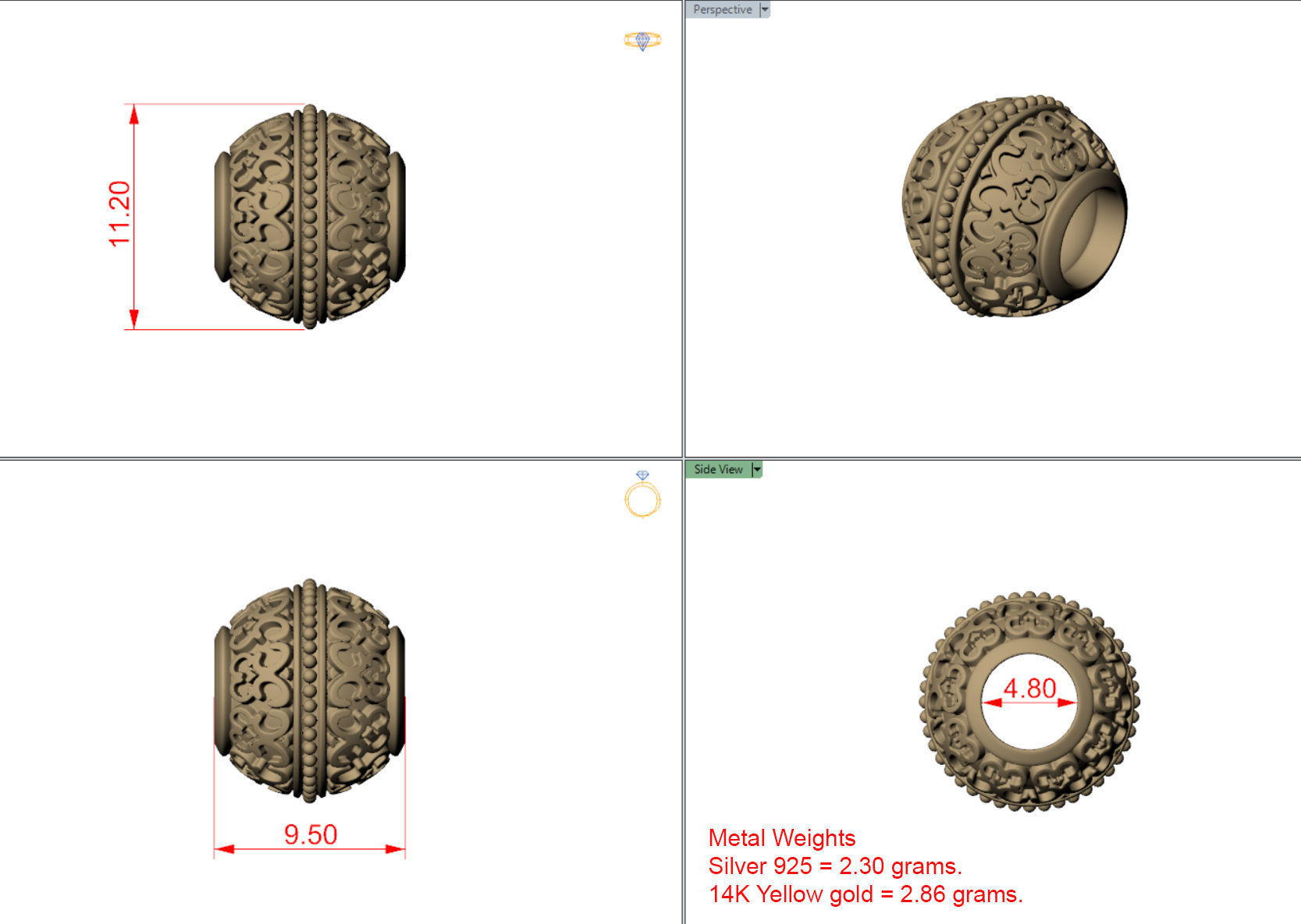 Bali bead charm for 3D print 3D print model_1