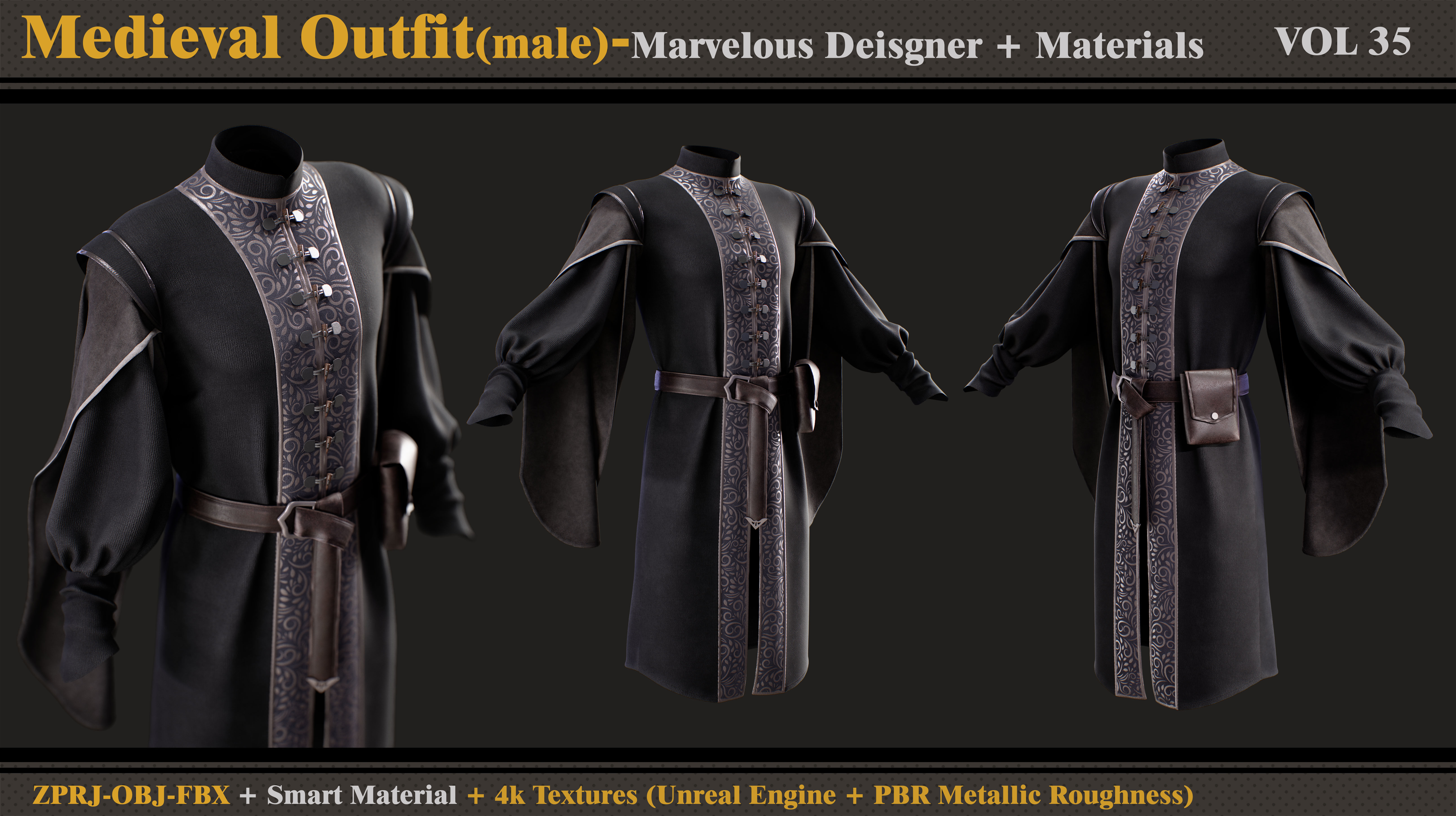 Medieval Outfit- MD-Clo3d- Smart Material -Textures -OBJ- FBX 3D model_2