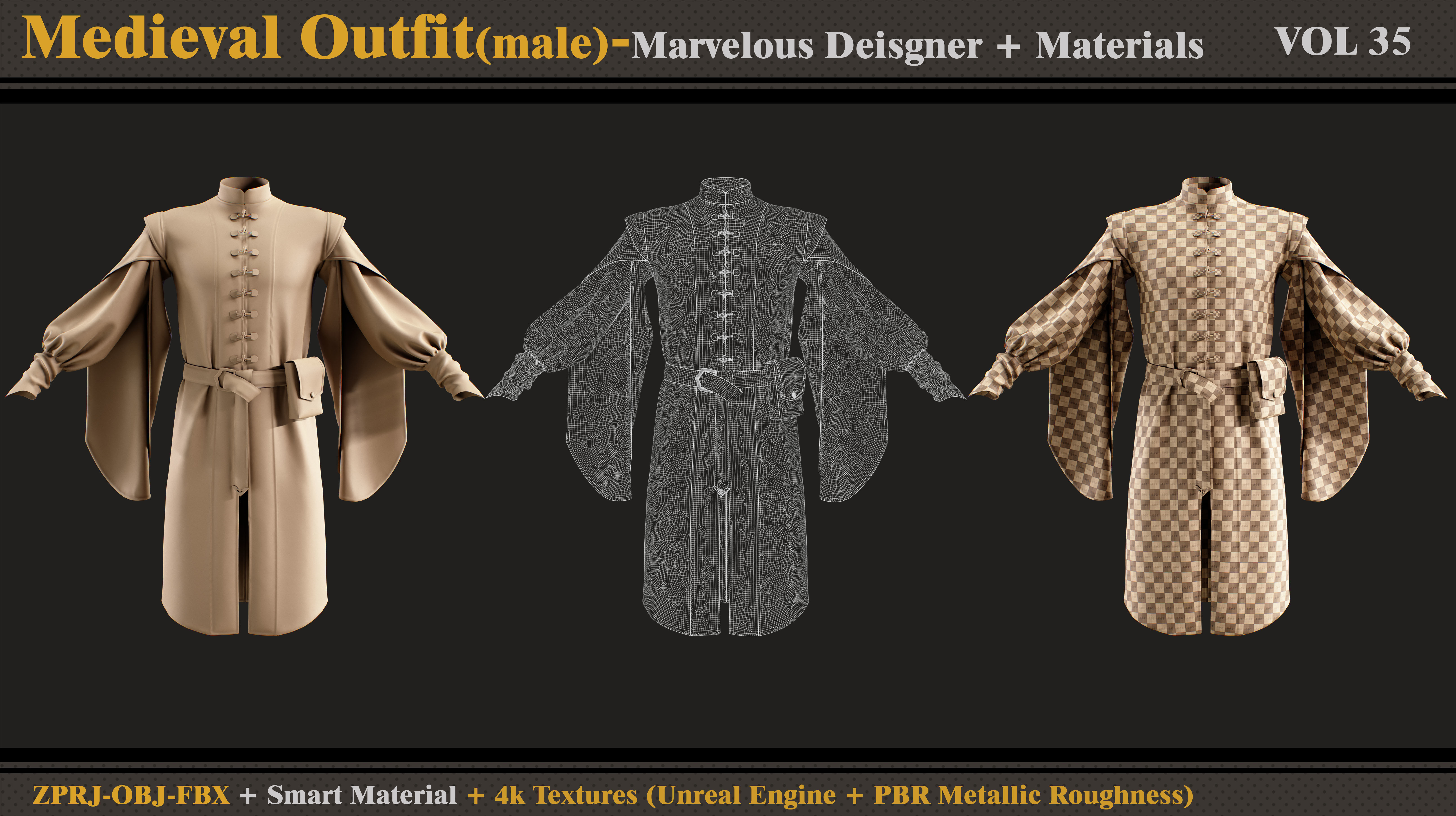 Medieval Outfit- MD-Clo3d- Smart Material -Textures -OBJ- FBX 3D model_3