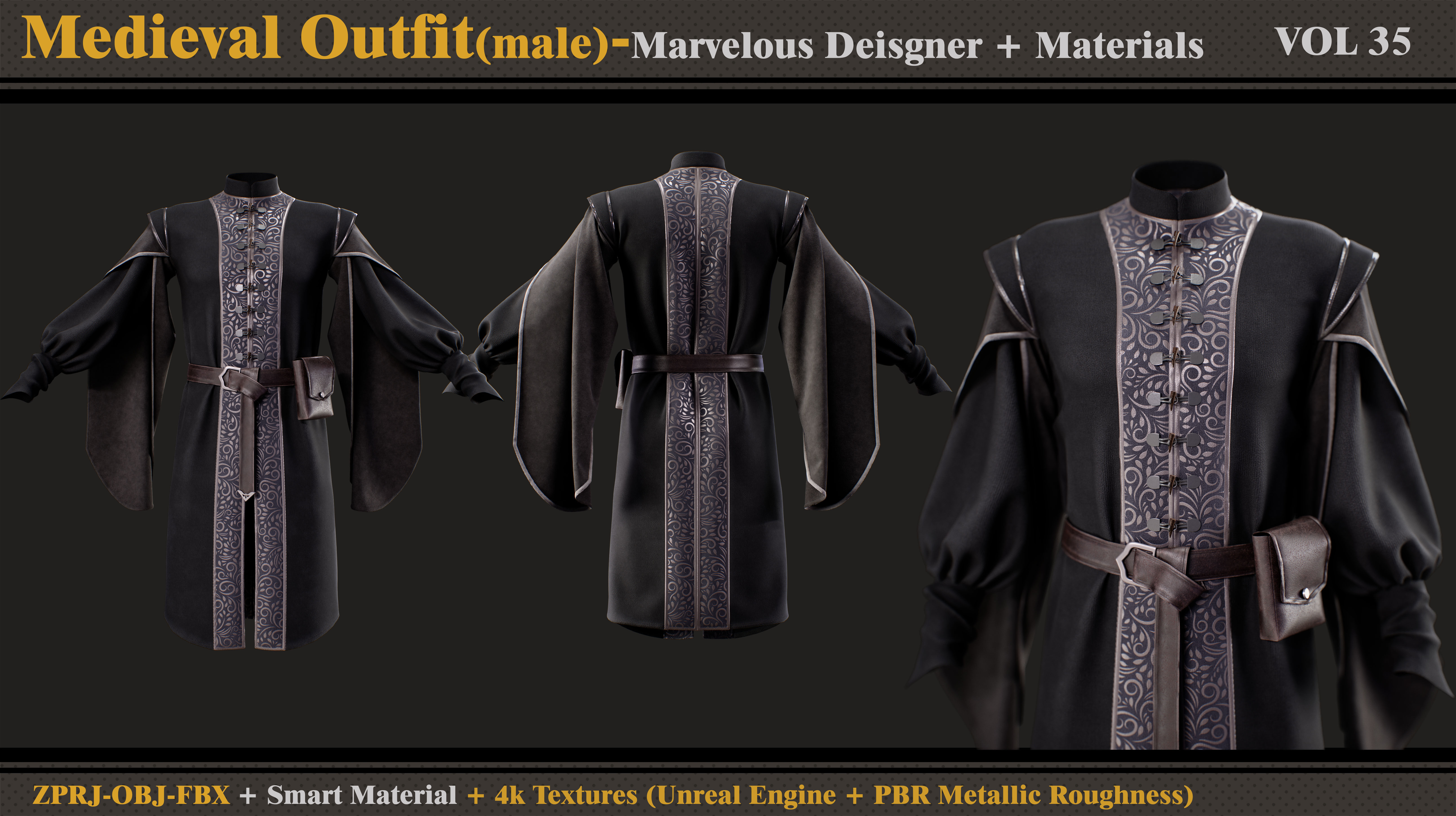 Medieval Outfit- MD-Clo3d- Smart Material -Textures -OBJ- FBX 3D model_1
