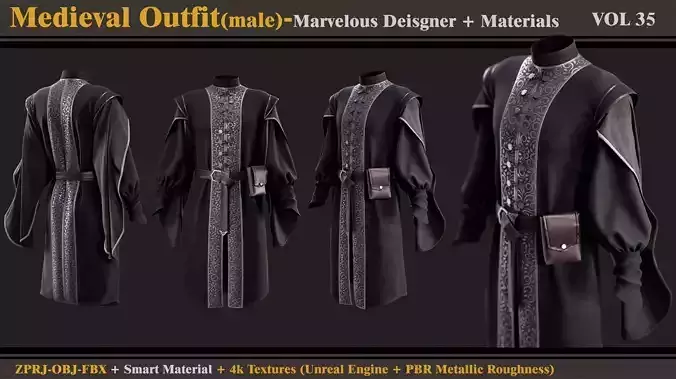 Medieval Outfit- MD-Clo3d- Smart Material -Textures -OBJ- FBX