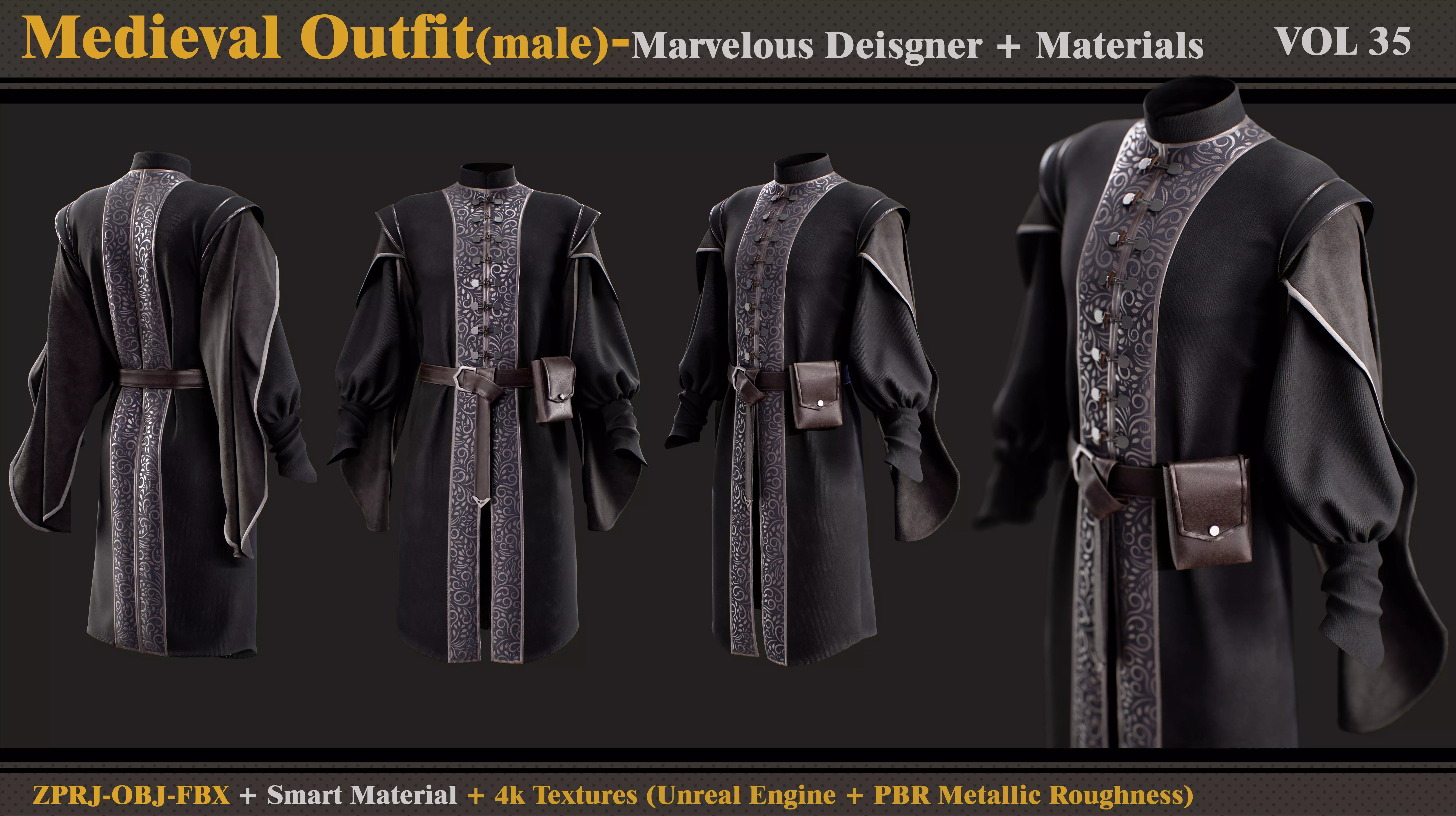 Medieval Outfit- MD-Clo3d- Smart Material -Textures -OBJ- FBX 3D model_0