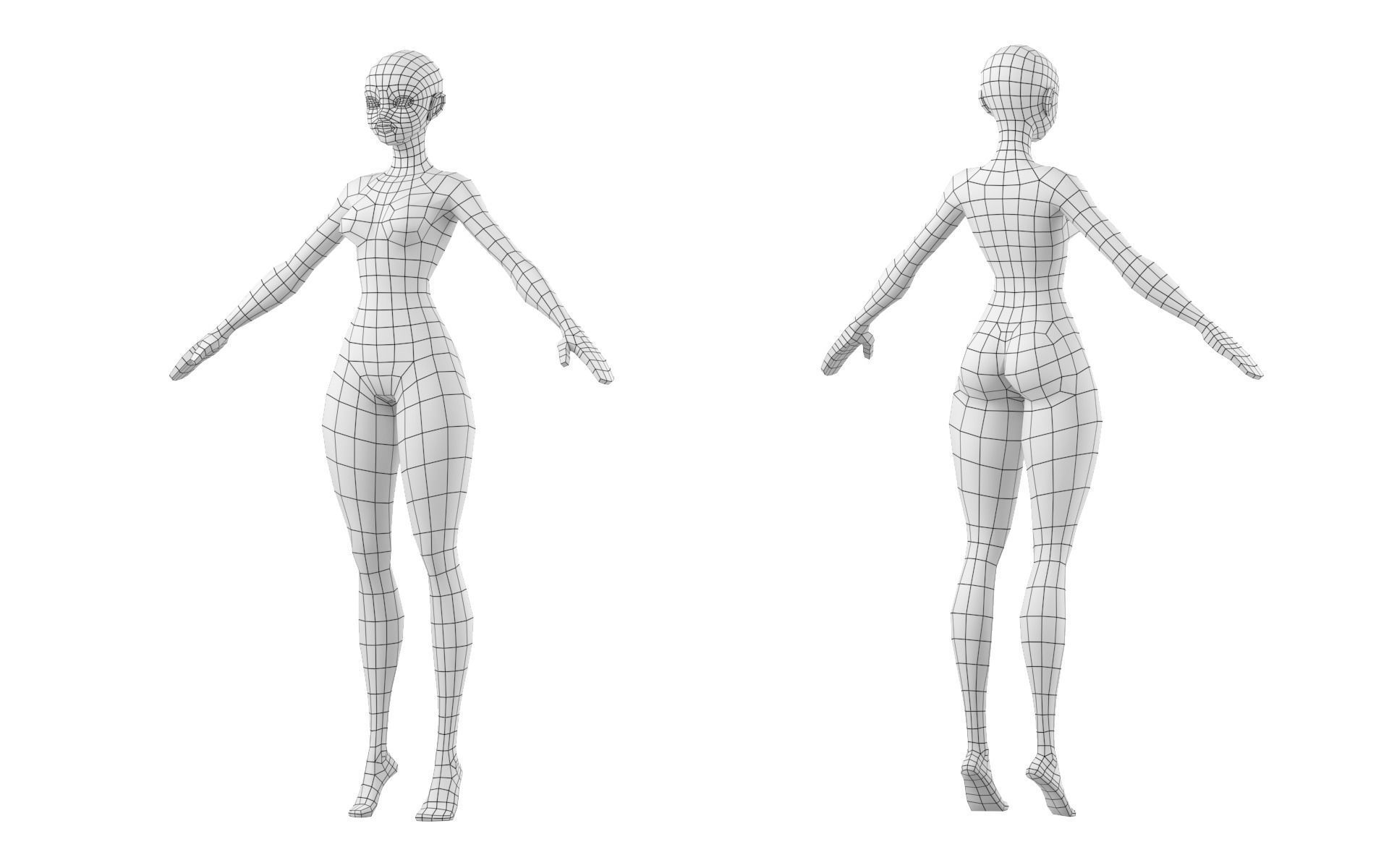 Stylized Female 02 Base Mesh 3D model_5