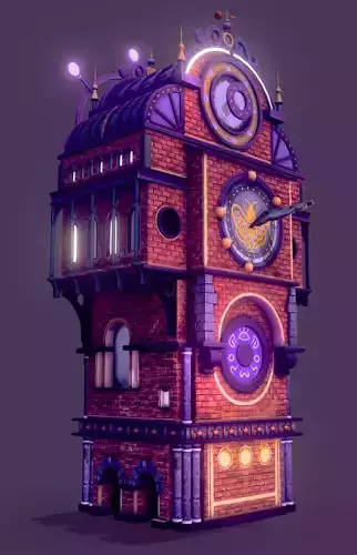 Stylized TownHall Low-poly 3D model