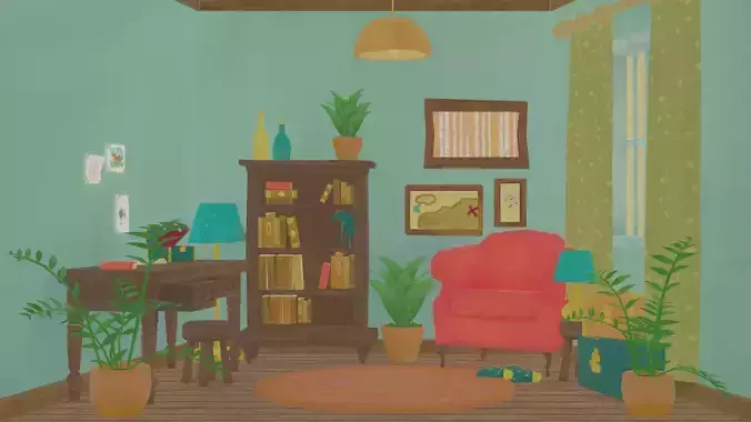 Low poly interior study drawing room