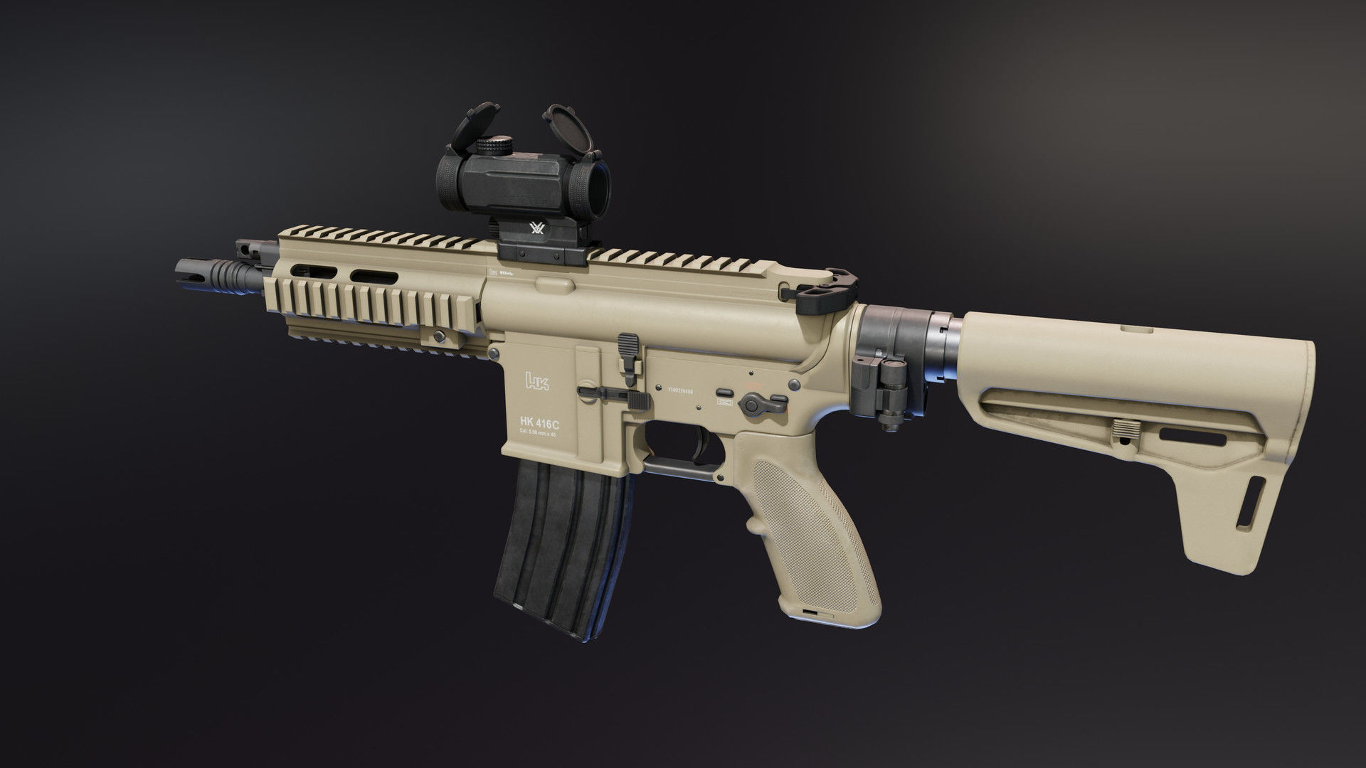 HK416 Compact Low-poly 3D model_1