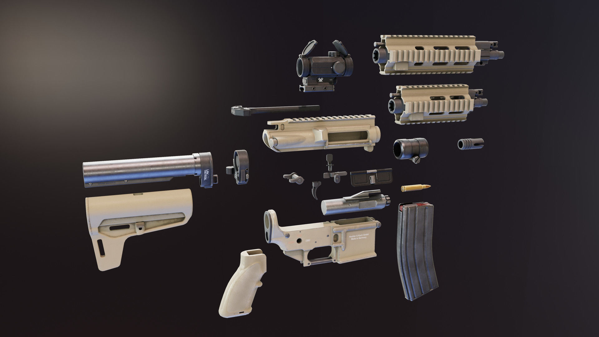 HK416 Compact Low-poly 3D model_8