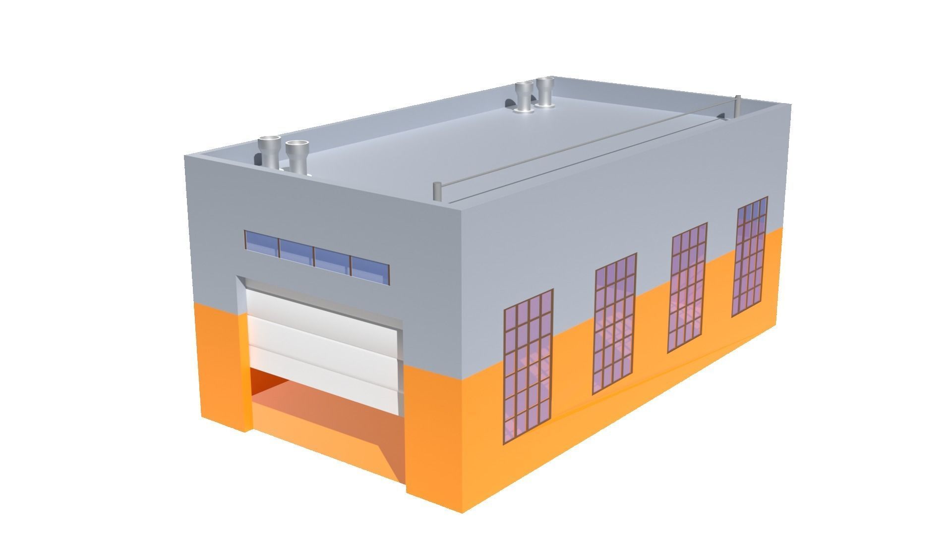 Factory Building B Low-poly 3D model_1