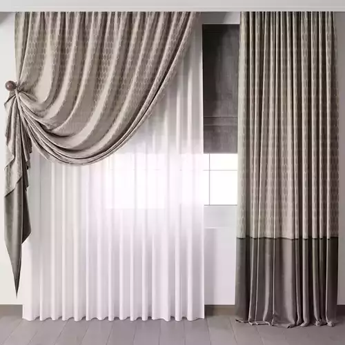 Hadi Curtain With Roman Blinds Low-poly 3D model