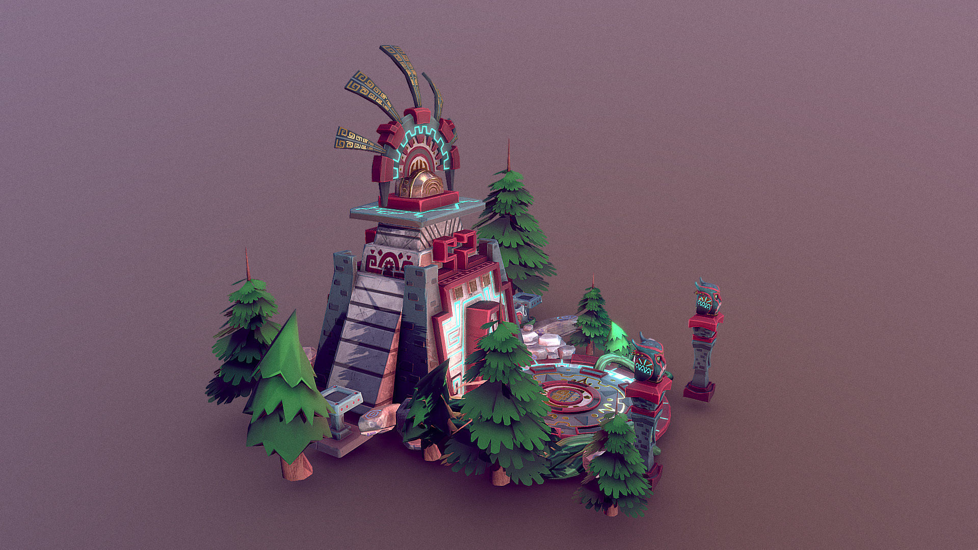 Aztec Temple Low-poly 3D model_4