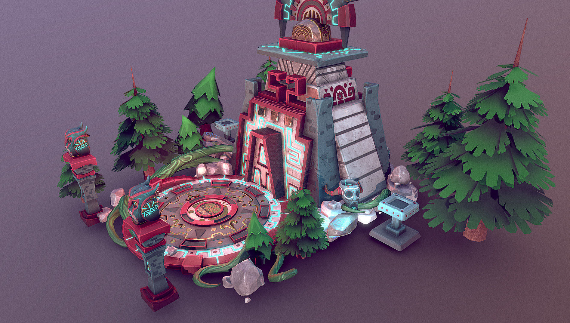Aztec Temple Low-poly 3D model_3