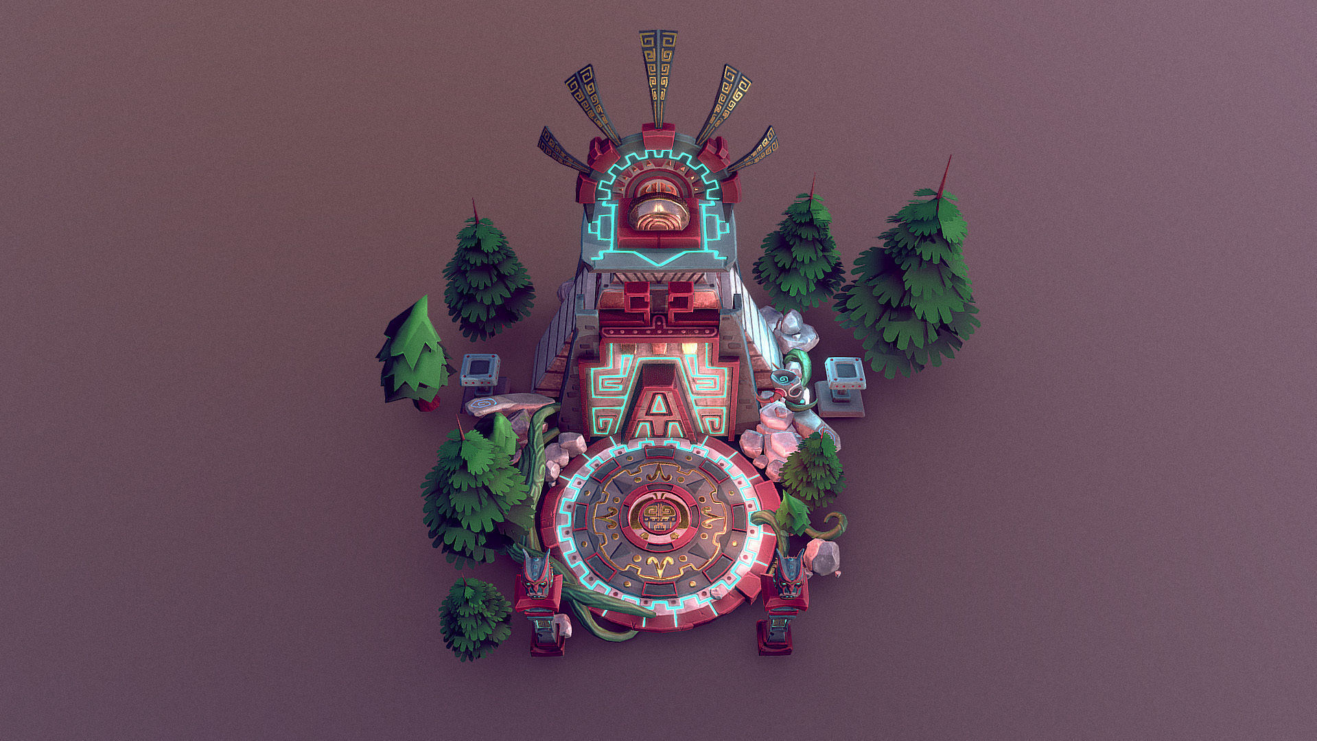 Aztec Temple Low-poly 3D model_6