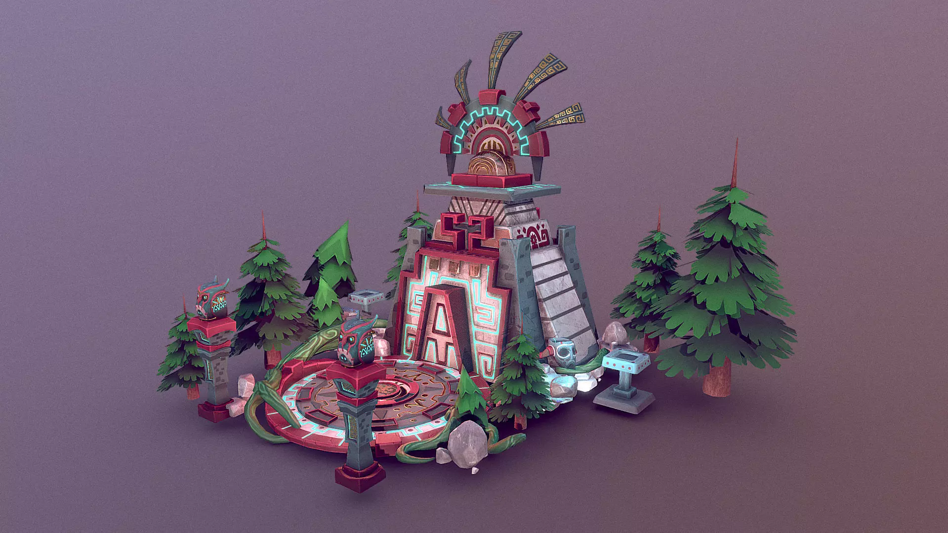 Aztec Temple Low-poly 3D model_0