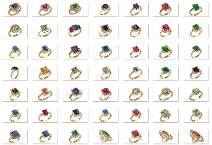 49 Gemstone Ring 3dm models pack 
