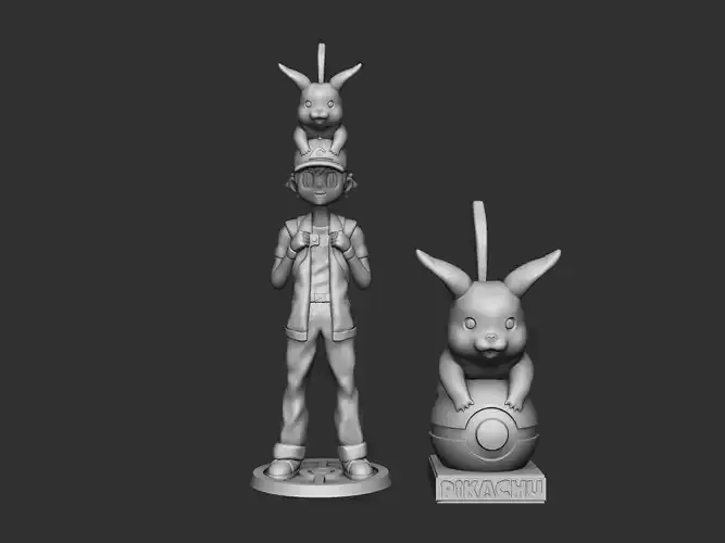 Ash Ketchum and Pikachu plus Pika statue