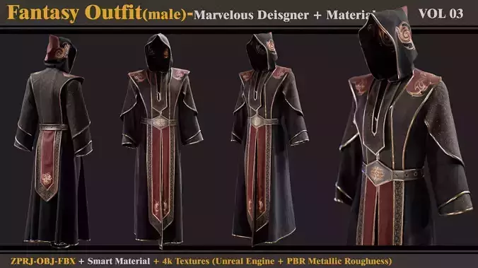 Fantasy Outfit-MALE- Clo3d  Smart Material-Textures-OBJ-FBX