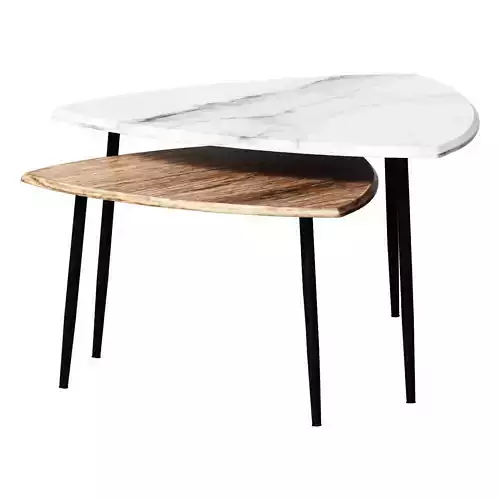 COFFEE TABLES 2 PCS WHITE MARBLE OAK WOTAN LOIS