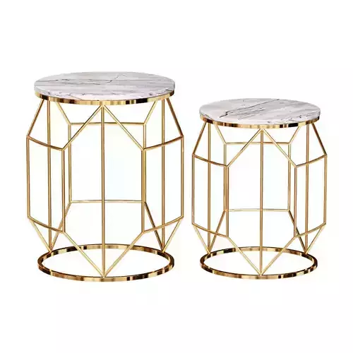 COFFEE TABLES WITH WHITE MARBLE TOP 2 PIECES GOLD GLASAR