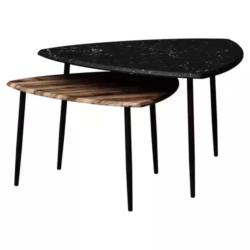 COFFEE TABLES 2 PCS BLACK MARBLE ANTIQUE OAK LOIS