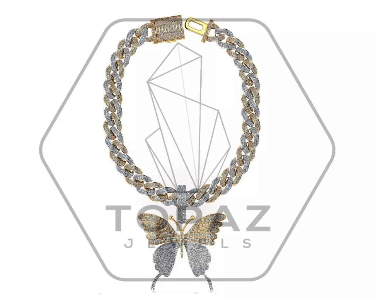 Butterfly Icedout Pendant 3d print model 3D print model