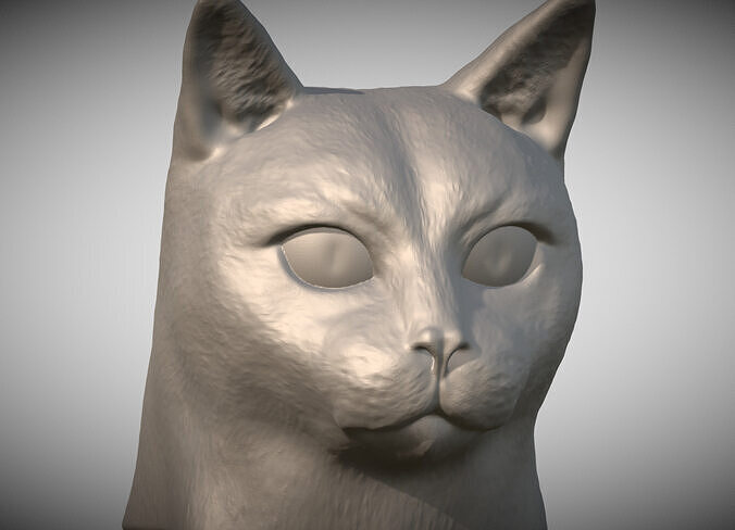 Russian Blue cat head for 3D printing 3D print model