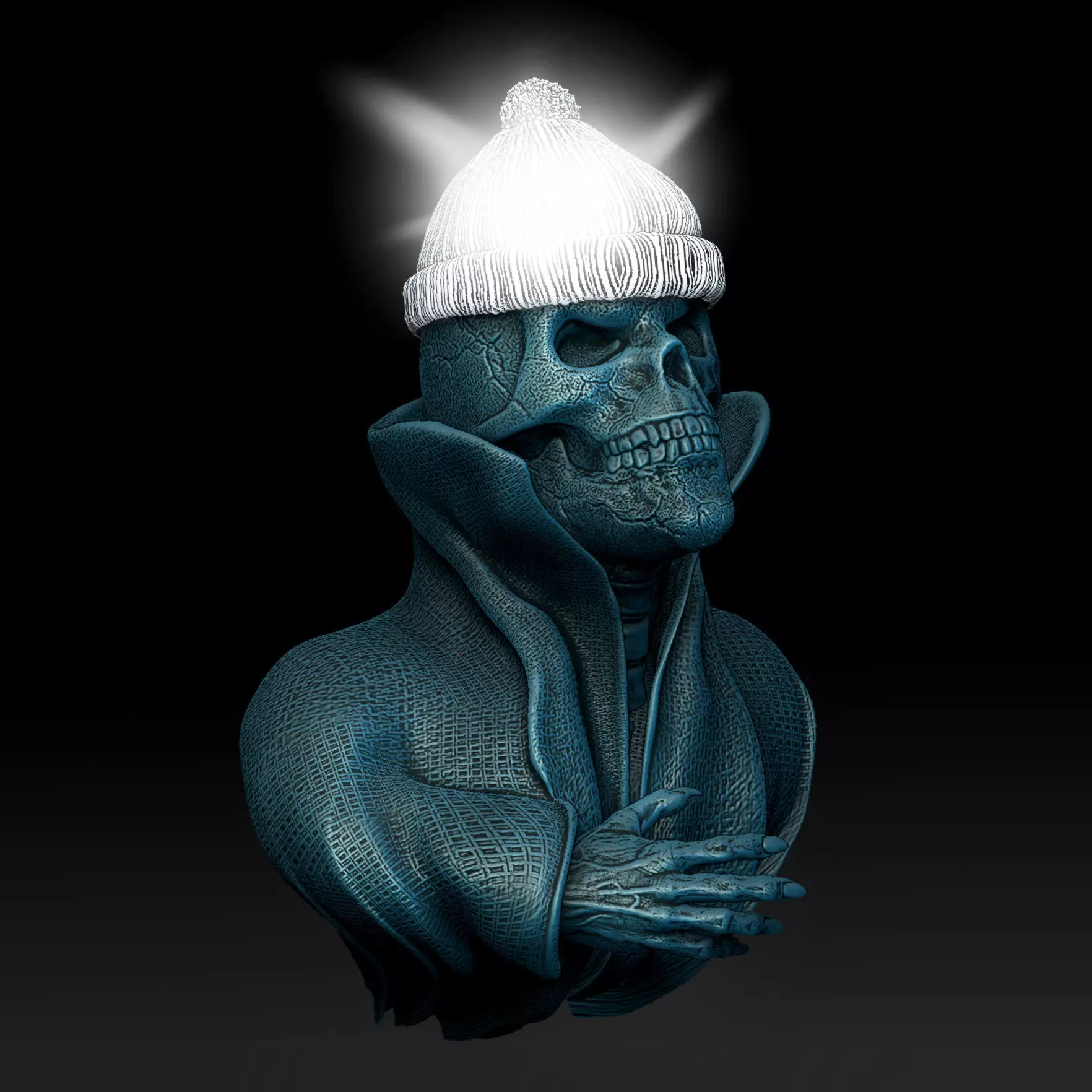 Skull with cloak and collar as a wall lamp  closed eyes 3D print model_0
