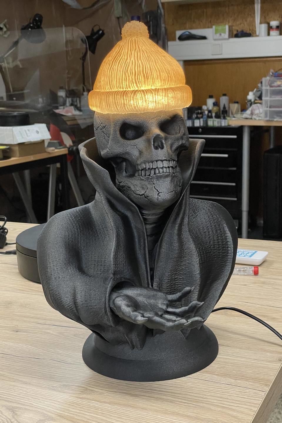 Skull with cloak and collar as a wall lamp  closed eyes 3D print model_3
