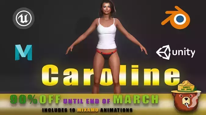 Dark Skinned Female-Caroline-Rigged-Animated