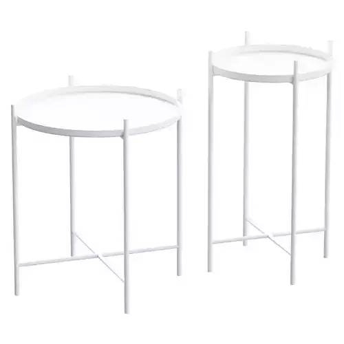 ROUND METAL COFFEE TABLES 2 PCS WHITE MOIRE