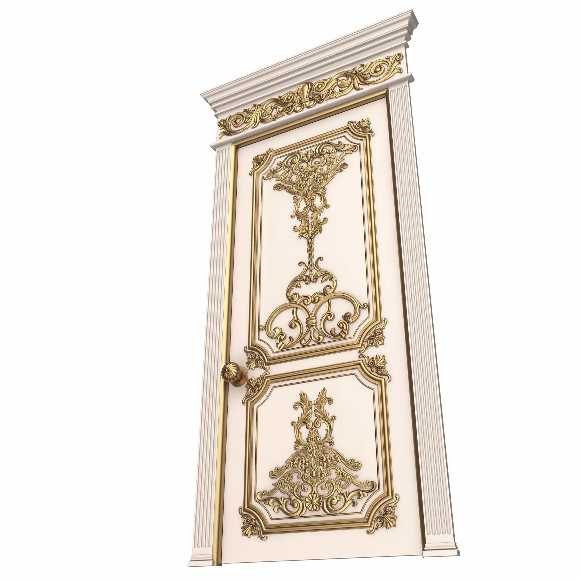 Carved Door Classic 0802 White Low-poly 3D model_1