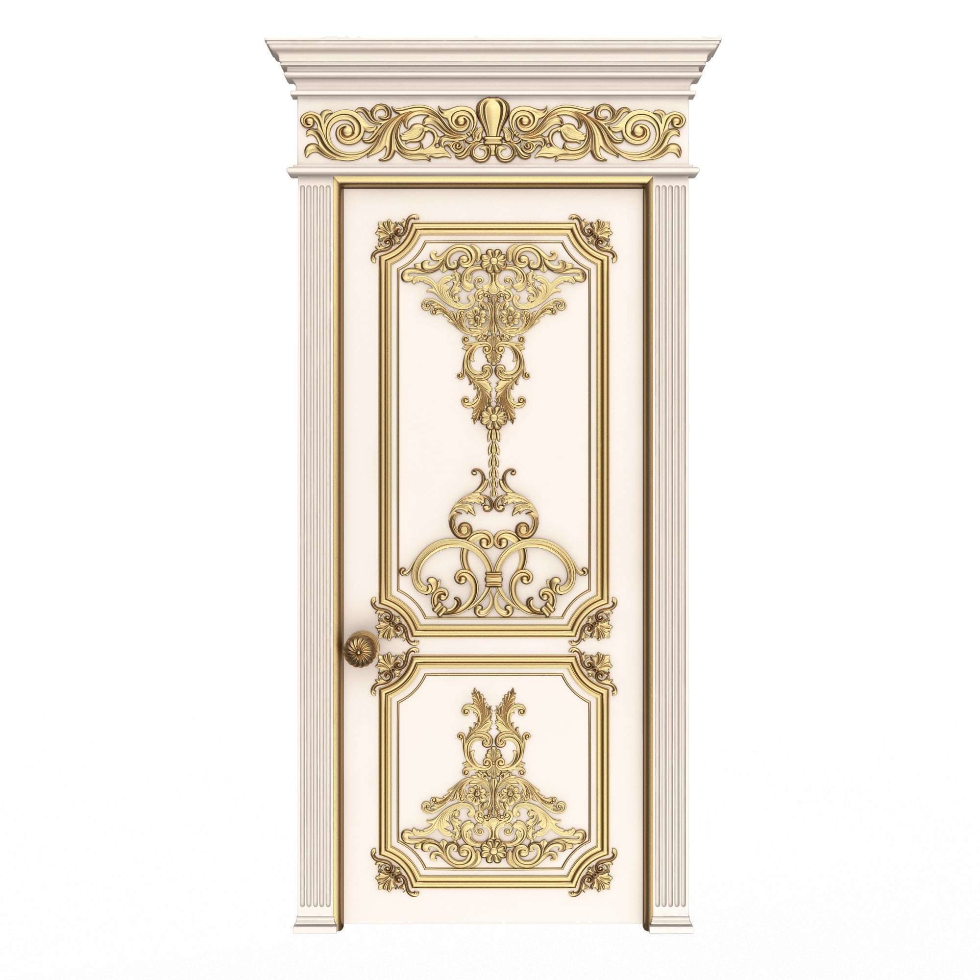 Carved Door Classic 0802 White Low-poly 3D model_3