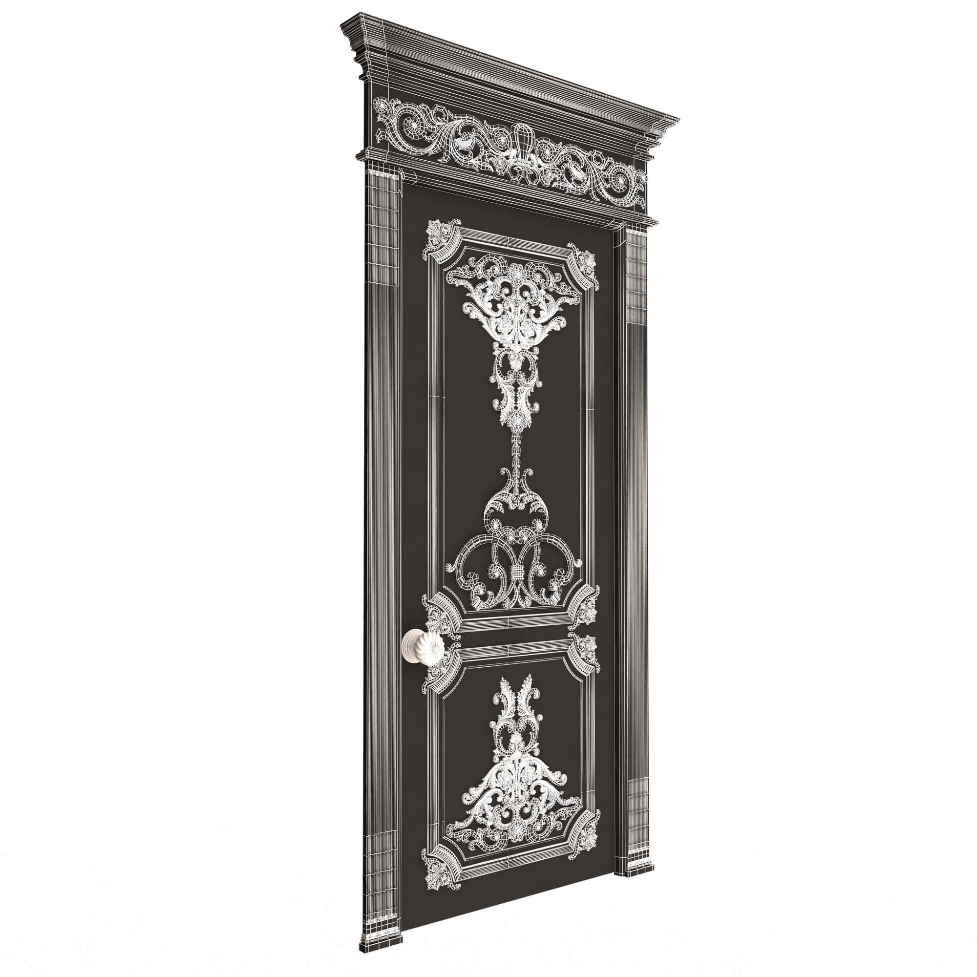 Carved Door Classic 0802 White Low-poly 3D model_9