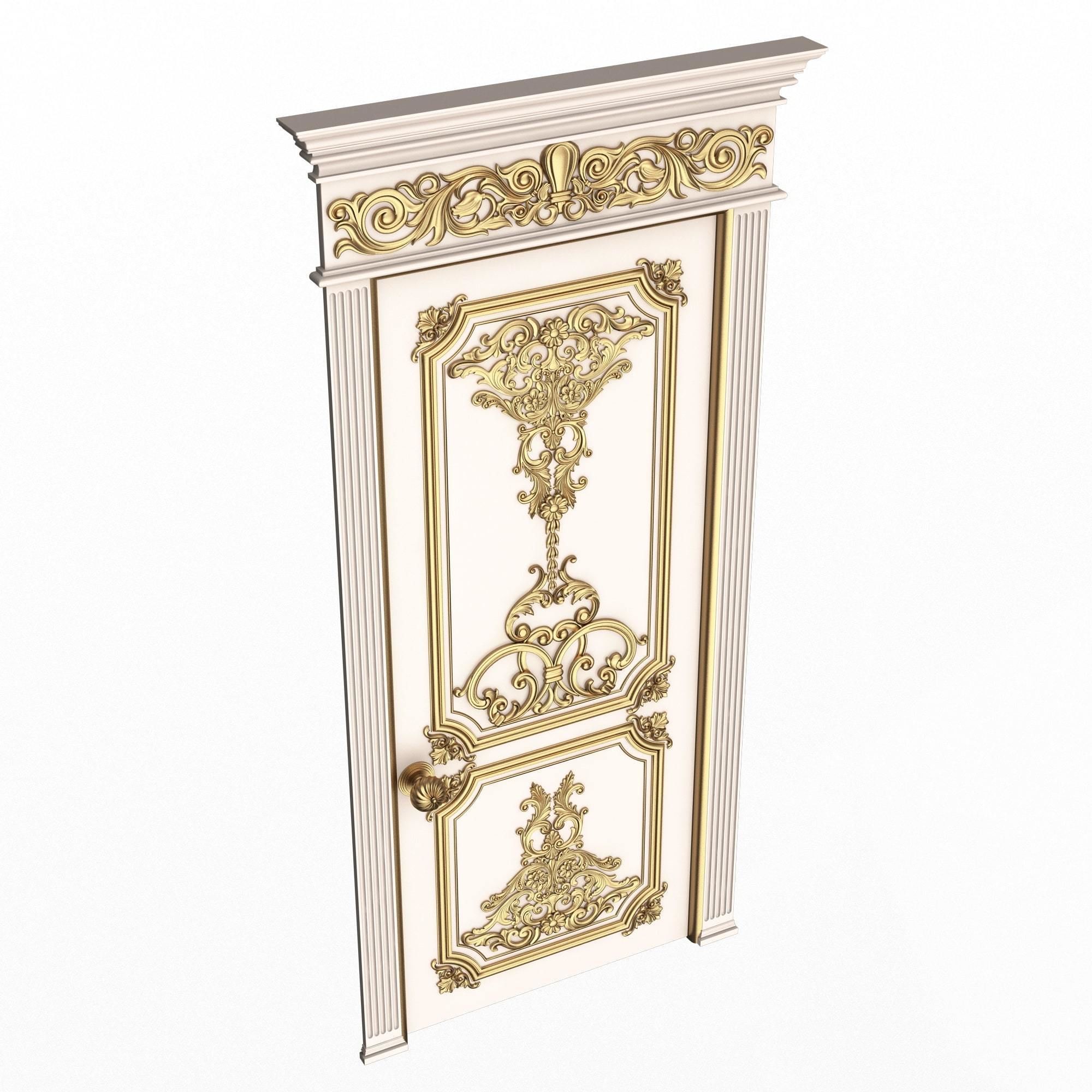 Carved Door Classic 0802 White Low-poly 3D model_4