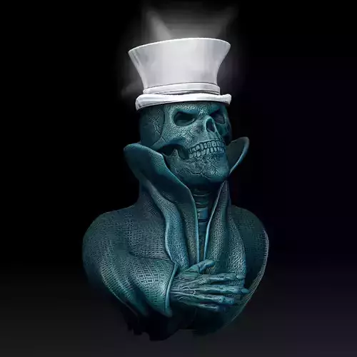 Wall-Lamp Skull  with a top hat as headgear and closed eyes 3D print model
