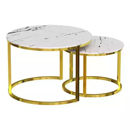 COFFEE TABLES ROUND WHITE MARBLE GOLD PLUMERIA