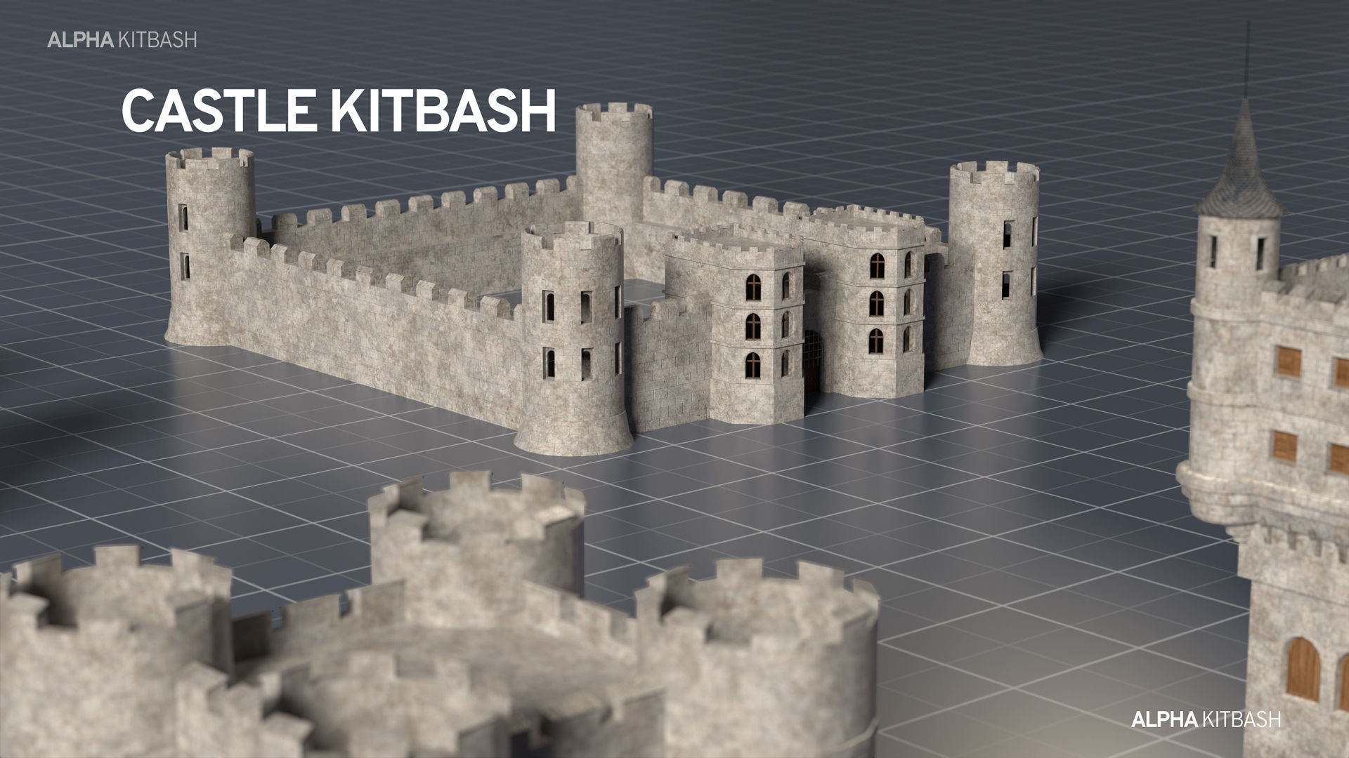 Castle Kitbash 3D model_3