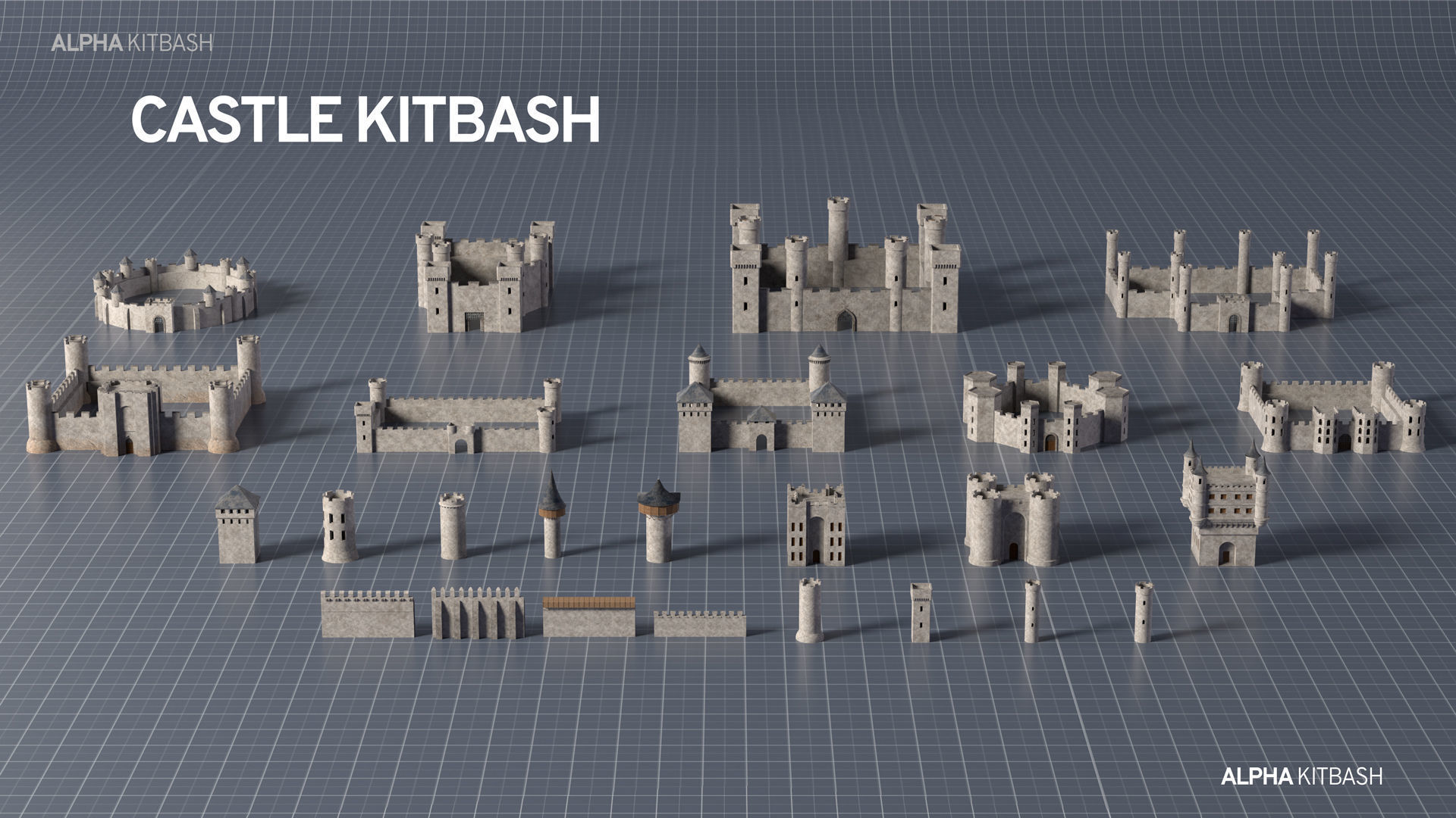 Castle Kitbash 3D model_2