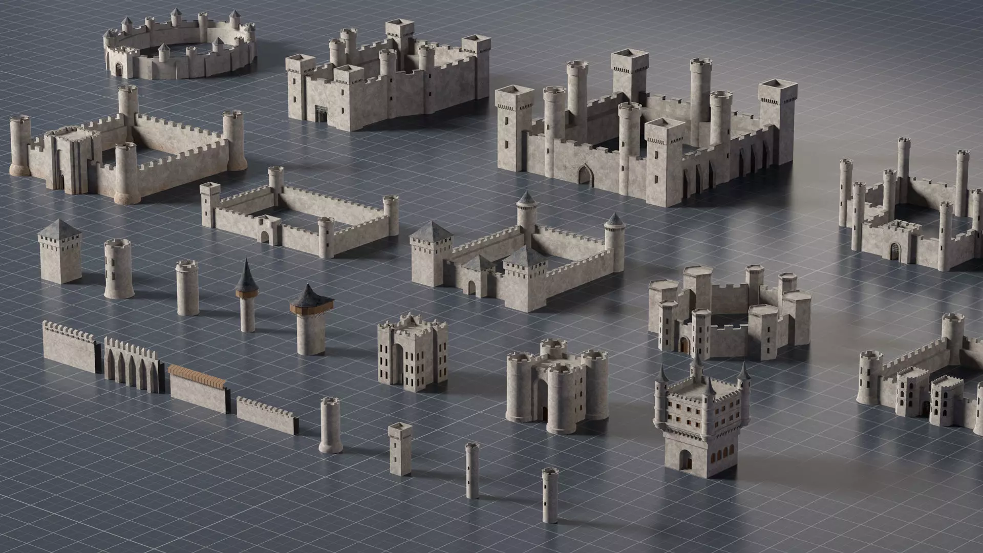 Castle Kitbash 3D model_0