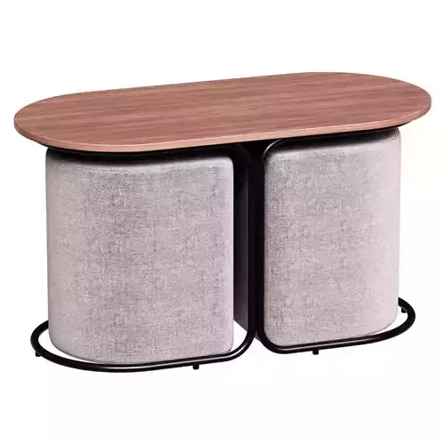 TABLE AND 2 OTTOMANS GREY BLACK SET MY20B699LGR