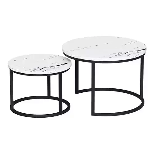 ROUND COFFEE TABLES 2 PCS WHITE MARBLE BLACK TANGO 00-4281036