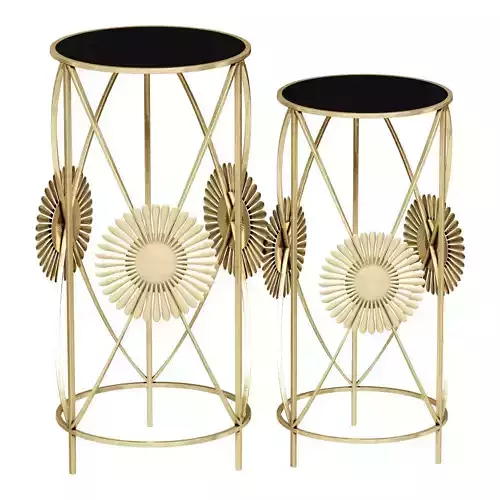 ROUND COFFEE TABLE WITH GLASS TOP GOLD BLACK SUN 2 PCS