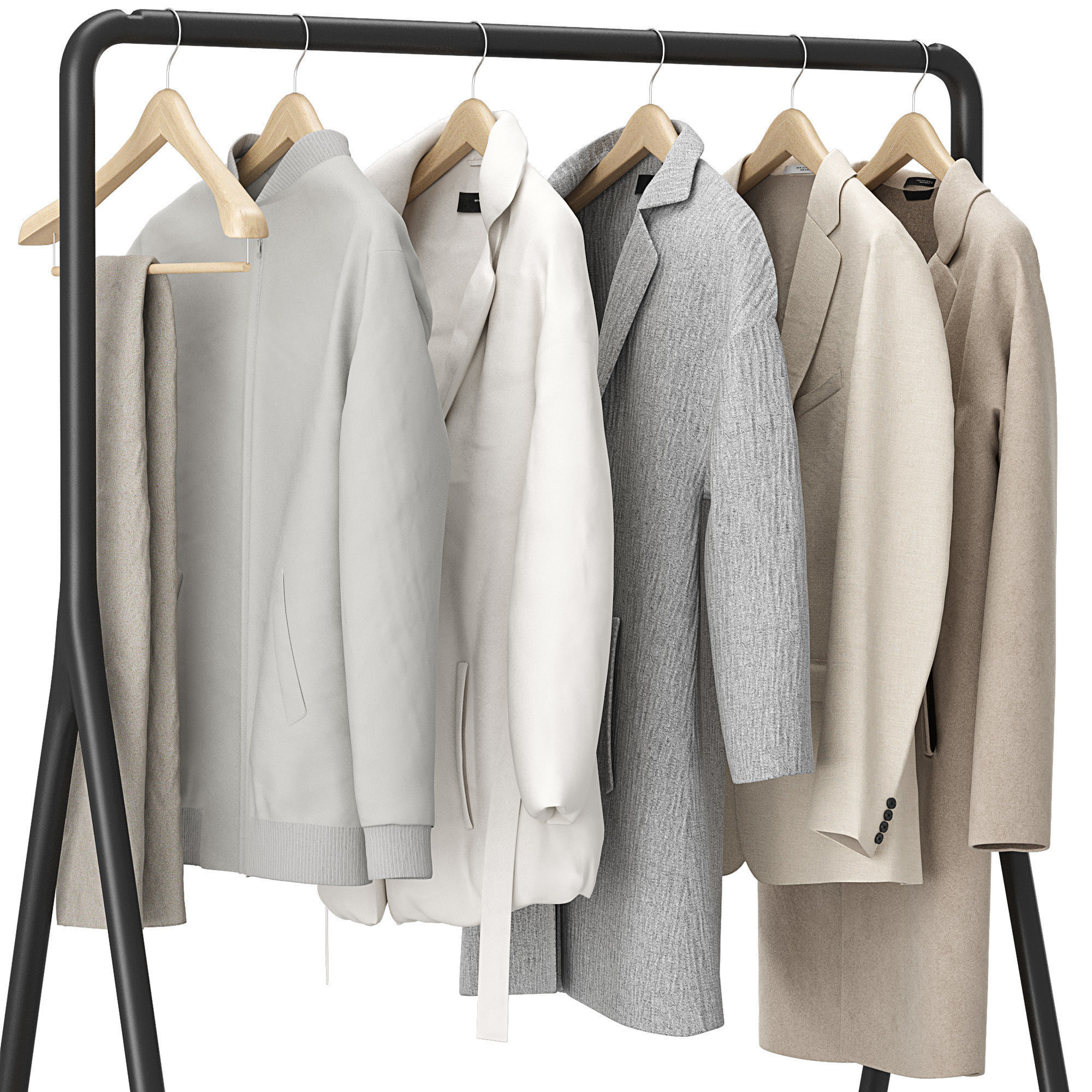 Outerwear on rack Set 01 3D model_3